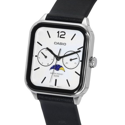 Reloj Casio analógico estándar de fase lunar con correa de cuero y esfera blanca de cuarzo MTP-M305L-7A para hombre