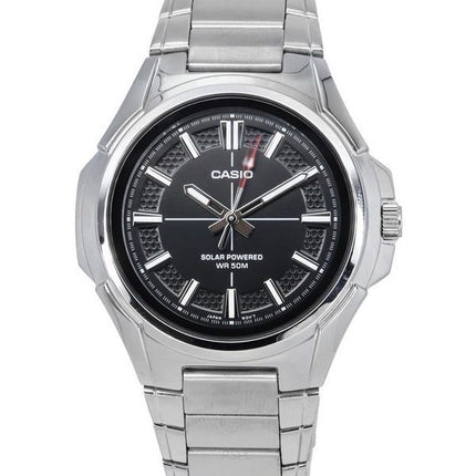 Reloj Casio estándar analógico de acero inoxidable con esfera negra y energía solar MTP-RS100D-1A para hombre