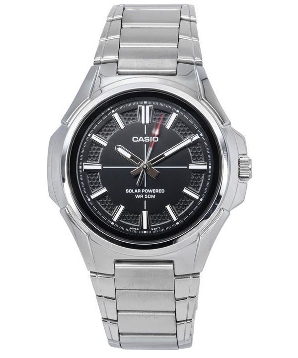 Reloj Casio estándar analógico de acero inoxidable con esfera negra y energía solar MTP-RS100D-1A para hombre