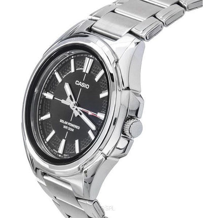 Reloj Casio estándar analógico de acero inoxidable con esfera negra y energía solar MTP-RS100D-1A para hombre