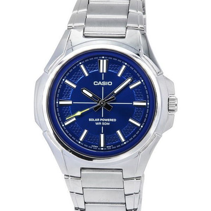 Reloj Casio estándar analógico de acero inoxidable con esfera azul Solar MTP-RS100D-2A para hombre