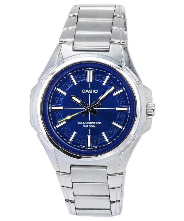 Reloj Casio estándar analógico de acero inoxidable con esfera azul Solar MTP-RS100D-2A para hombre