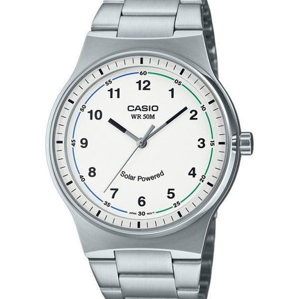 Reloj Casio estándar analógico de acero inoxidable con esfera blanca Solar MTP-RS105D-7BV para hombre