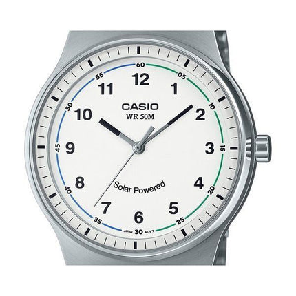 Reloj Casio estándar analógico de acero inoxidable con esfera blanca Solar MTP-RS105D-7BV para hombre