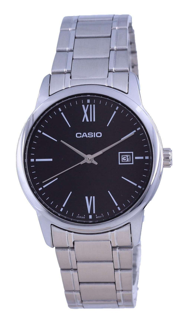 Reloj Casio de cuarzo analógico de acero inoxidable con esfera negra MTP-V002D-1B3 MTPV002D-1 para hombre