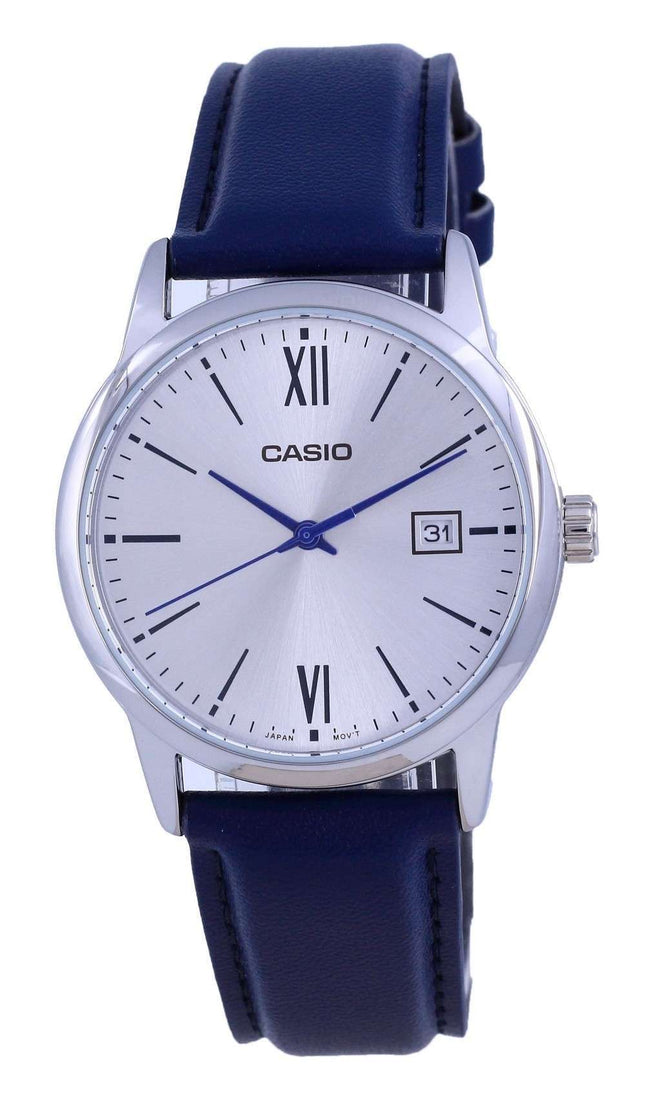 Reloj Casio de cuarzo analógico de acero inoxidable con esfera plateada MTP-V002L-2B3 MTPV002L-2 para hombre