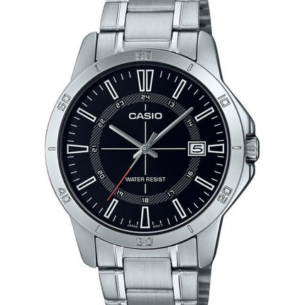 Reloj Casio estándar analógico de acero inoxidable con esfera negra y cuarzo MTP-V004D-1C para hombre