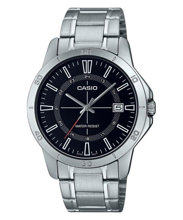 Reloj Casio estándar analógico de acero inoxidable con esfera negra y cuarzo MTP-V004D-1C para hombre