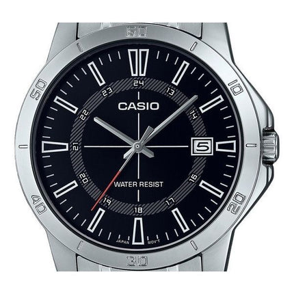 Reloj Casio estándar analógico de acero inoxidable con esfera negra y cuarzo MTP-V004D-1C para hombre