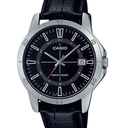 Reloj Casio MTP-V004L-1C de cuarzo con esfera negra y correa de cuero analógica estándar para hombre