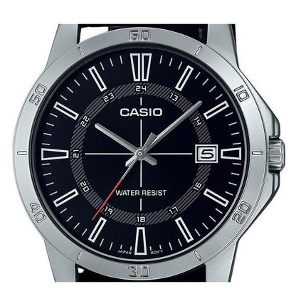 Reloj Casio MTP-V004L-1C de cuarzo con esfera negra y correa de cuero analógica estándar para hombre