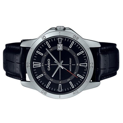 Reloj Casio MTP-V004L-1C de cuarzo con esfera negra y correa de cuero analógica estándar para hombre