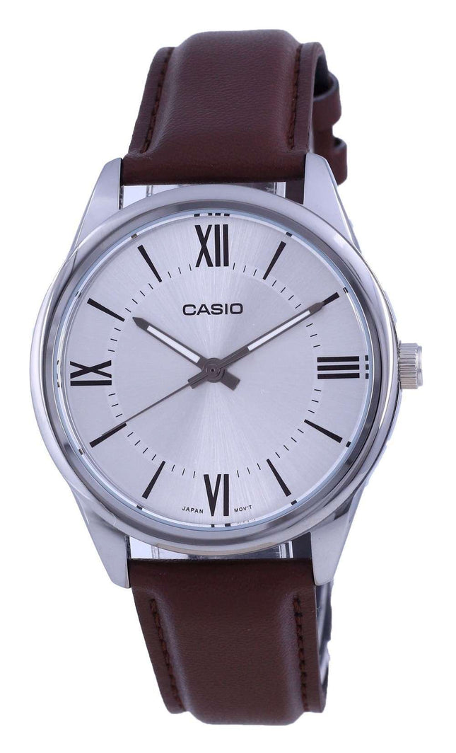 Reloj Casio de cuarzo analógico de acero inoxidable con esfera plateada MTP-V005L-7B5 MTPV005L-7 para hombre