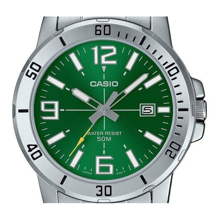 Reloj Casio estándar analógico de acero inoxidable con esfera verde y cuarzo MTP-VD01D-3BV para hombre