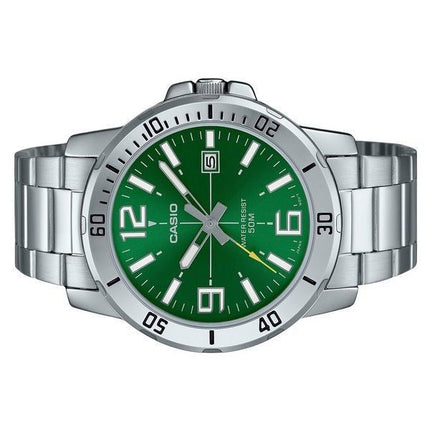 Reloj Casio estándar analógico de acero inoxidable con esfera verde y cuarzo MTP-VD01D-3BV para hombre