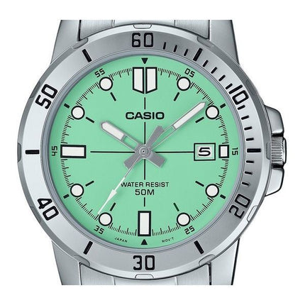 Reloj Casio estándar analógico de acero inoxidable con esfera verde menta y cuarzo MTP-VD01D-3E1V para hombre