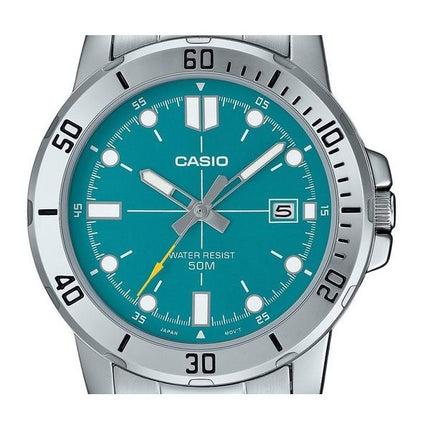 Reloj Casio estándar analógico de acero inoxidable con esfera azul turquesa y cuarzo MTP-VD01D-3E2V para hombre