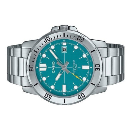 Reloj Casio estándar analógico de acero inoxidable con esfera azul turquesa y cuarzo MTP-VD01D-3E2V para hombre