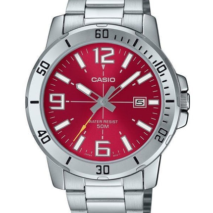 Reloj Casio estándar analógico de acero inoxidable con esfera roja y cuarzo MTP-VD01D-4BV para hombre