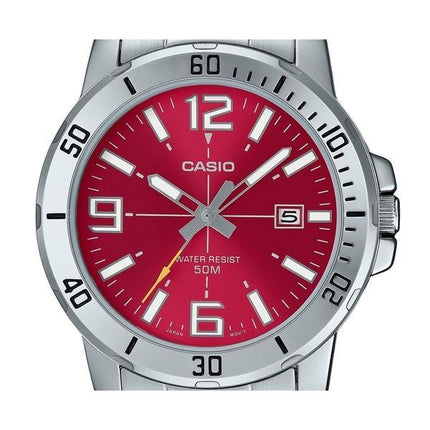 Reloj Casio estándar analógico de acero inoxidable con esfera roja y cuarzo MTP-VD01D-4BV para hombre