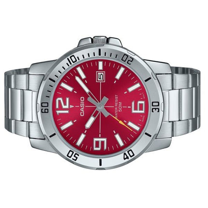 Reloj Casio estándar analógico de acero inoxidable con esfera roja y cuarzo MTP-VD01D-4BV para hombre