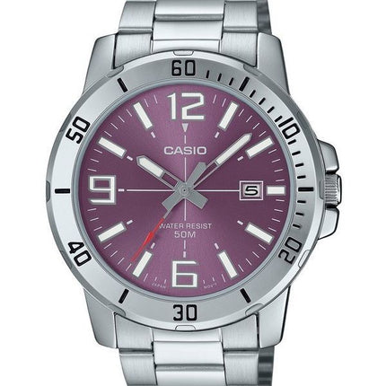 Reloj Casio estándar analógico de acero inoxidable con esfera morada y cuarzo MTP-VD01D-6BV para hombre