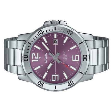 Reloj Casio estándar analógico de acero inoxidable con esfera morada y cuarzo MTP-VD01D-6BV para hombre