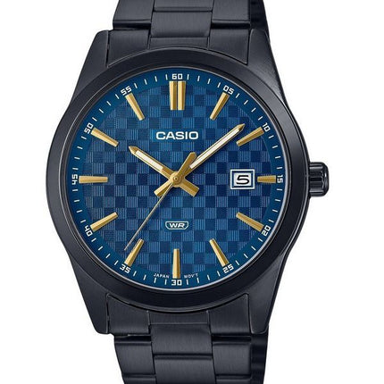 Reloj Casio analógico estándar de acero inoxidable chapado en iones negros con esfera azul y cuarzo MTP-VD03B-2A para hombre