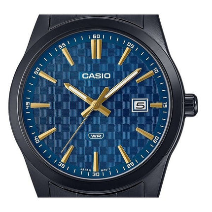 Reloj Casio analógico estándar de acero inoxidable chapado en iones negros con esfera azul y cuarzo MTP-VD03B-2A para hombre