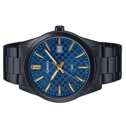 Reloj Casio analógico estándar de acero inoxidable chapado en iones negros con esfera azul y cuarzo MTP-VD03B-2A para hombre