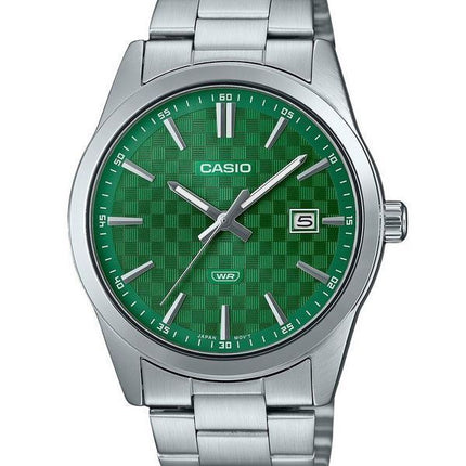 Reloj Casio estándar analógico de acero inoxidable con esfera verde y cuarzo MTP-VD03D-3A1 para hombre