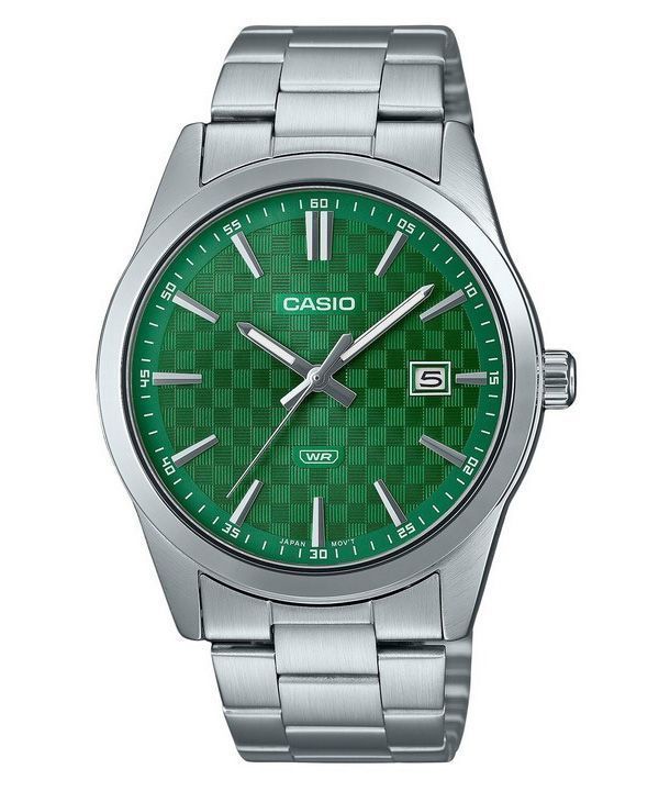 Reloj Casio estándar analógico de acero inoxidable con esfera verde y cuarzo MTP-VD03D-3A1 para hombre