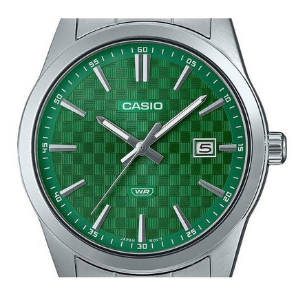 Reloj Casio estándar analógico de acero inoxidable con esfera verde y cuarzo MTP-VD03D-3A1 para hombre