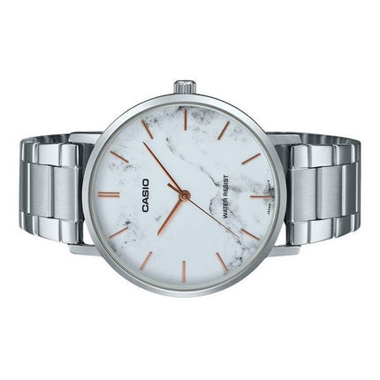 Reloj Casio Standard analógico de acero inoxidable con esfera blanca inspirada en el mármol MTP-VT01DM-7A para hombre