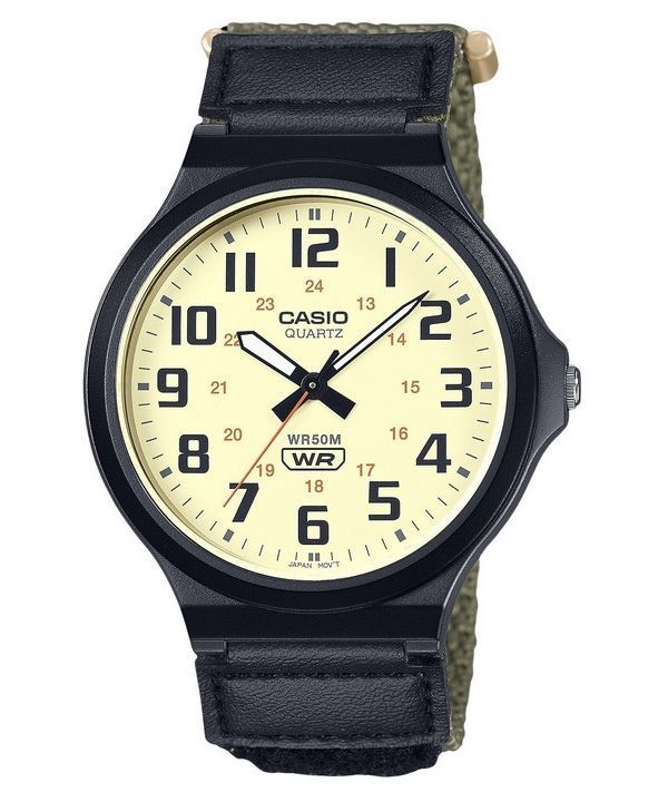 Reloj Casio MW-240B-3BV de cuarzo con esfera beige y correa de tela analógica estándar para hombre