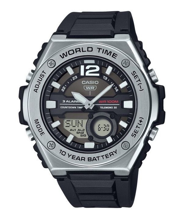 Reloj Casio estándar analógico digital con correa de resina y esfera negra de cuarzo MWQ-100-1AV 100M para hombre