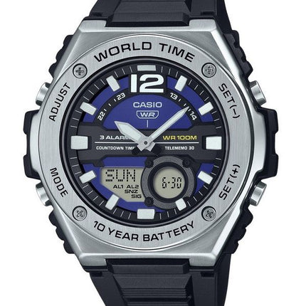 Reloj Casio estándar analógico digital con correa de resina y esfera azul de cuarzo MWQ-100-2AV 100M para hombre