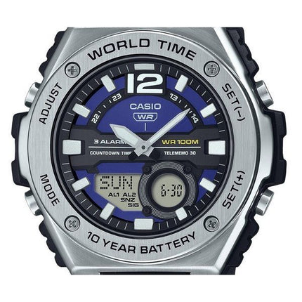 Reloj Casio estándar analógico digital con correa de resina y esfera azul de cuarzo MWQ-100-2AV 100M para hombre