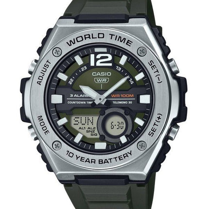 Reloj Casio estándar analógico digital con correa de resina y esfera verde de cuarzo MWQ-100-3AV 100M para hombre