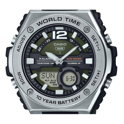 Reloj Casio estándar analógico digital con correa de resina y esfera verde de cuarzo MWQ-100-3AV 100M para hombre