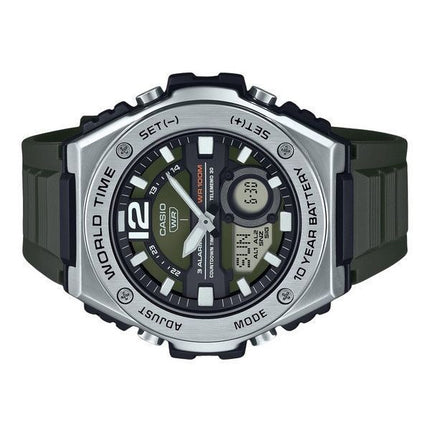 Reloj Casio estándar analógico digital con correa de resina y esfera verde de cuarzo MWQ-100-3AV 100M para hombre