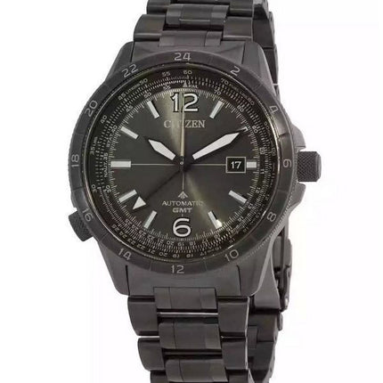 Reloj de piloto automático Citizen Promaster Air GMT de acero inoxidable con esfera negra NB6045-51H 200M para hombre