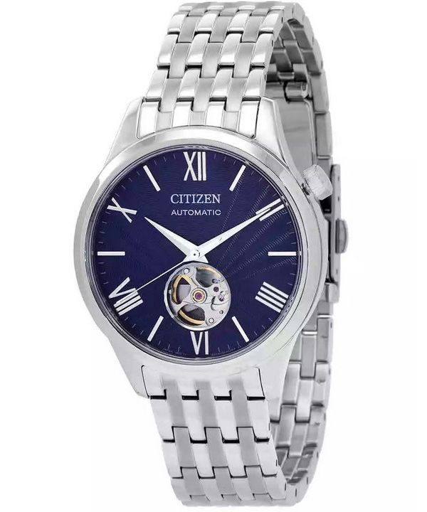 Reloj Citizen automático de acero inoxidable con corazón abierto y esfera azul NH9130-84L para hombre