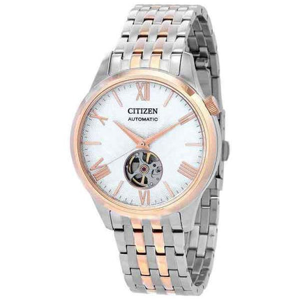 Reloj para hombre Citizen de dos tonos de acero inoxidable con corazón abierto y esfera blanca automático NH9136-88A