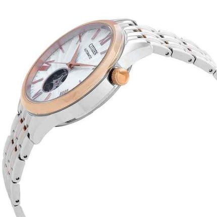 Reloj para hombre Citizen de dos tonos de acero inoxidable con corazón abierto y esfera blanca automático NH9136-88A