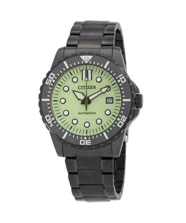 Reloj Citizen automático de acero inoxidable con esfera luminosa verde NJ0177-84X 100M para hombre