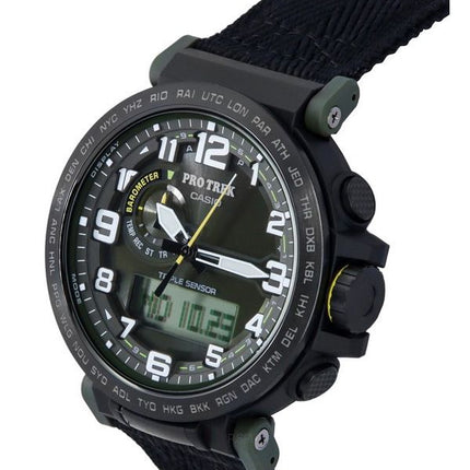 Reloj Casio ProTrek analógico digital de resina con base biológica y correa de tela con esfera verde Solar PRG-601YB-3 100M para