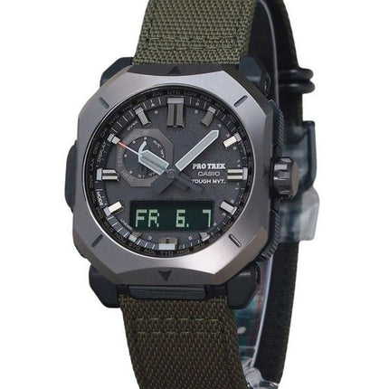 Reloj para hombre Casio ProTrek analógico digital con correa de tela de cordura verde y esfera gris Tough Solar PRW-6900YB-3 100