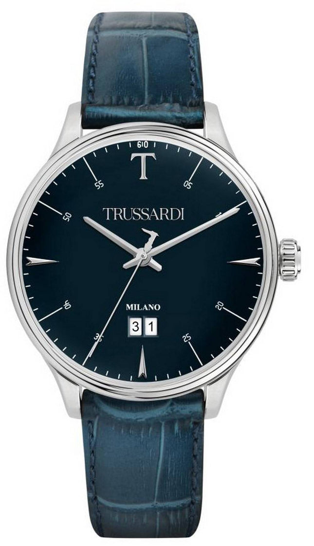 Trussardi T-Complicity Reloj para hombre con correa de cuero con esfera azul y cuarzo R2451130001