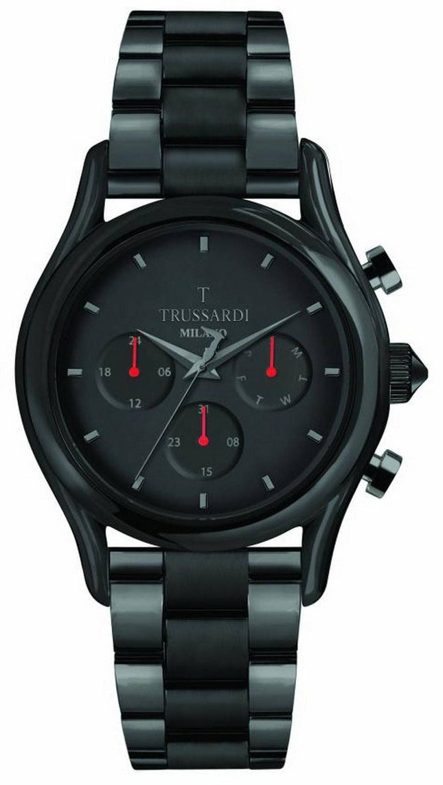 Trussardi T-Light, esfera negra, acero inoxidable, cuarzo, R2453127009, reloj para hombre